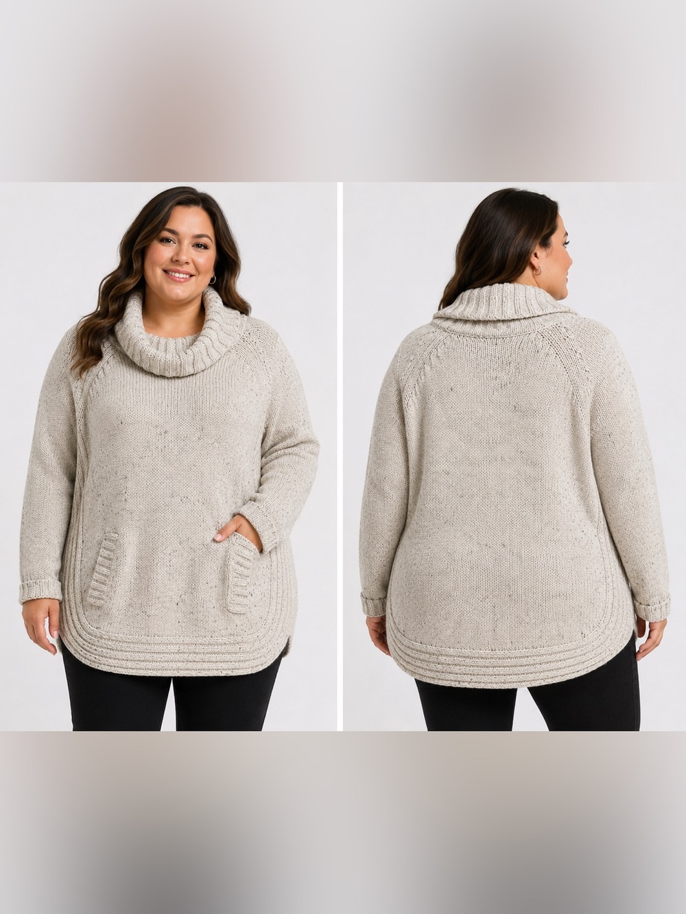 Cynthia Rowley XL Wool Blend Cowl Neck Tunic Sweater – Oatmeal Beige